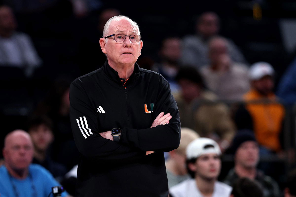 <i>Luke Hales/Getty Images via CNN Newsource</i><br/>Miami Hurricanes head coach Jim Larrañaga during a game against the Tennessee Volunteers in the Jimmy V Classic at Madison Square Garden on December 10 in New York.