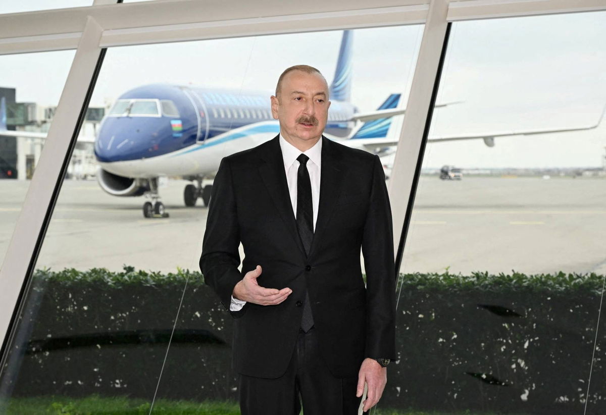 <i>President of the Republic of Azerbaijan/Handout/Reuters via CNN Newsource</i><br/>Azerbaijan's President Ilham Aliyev at Heydar Aliyev International Airport near Baku