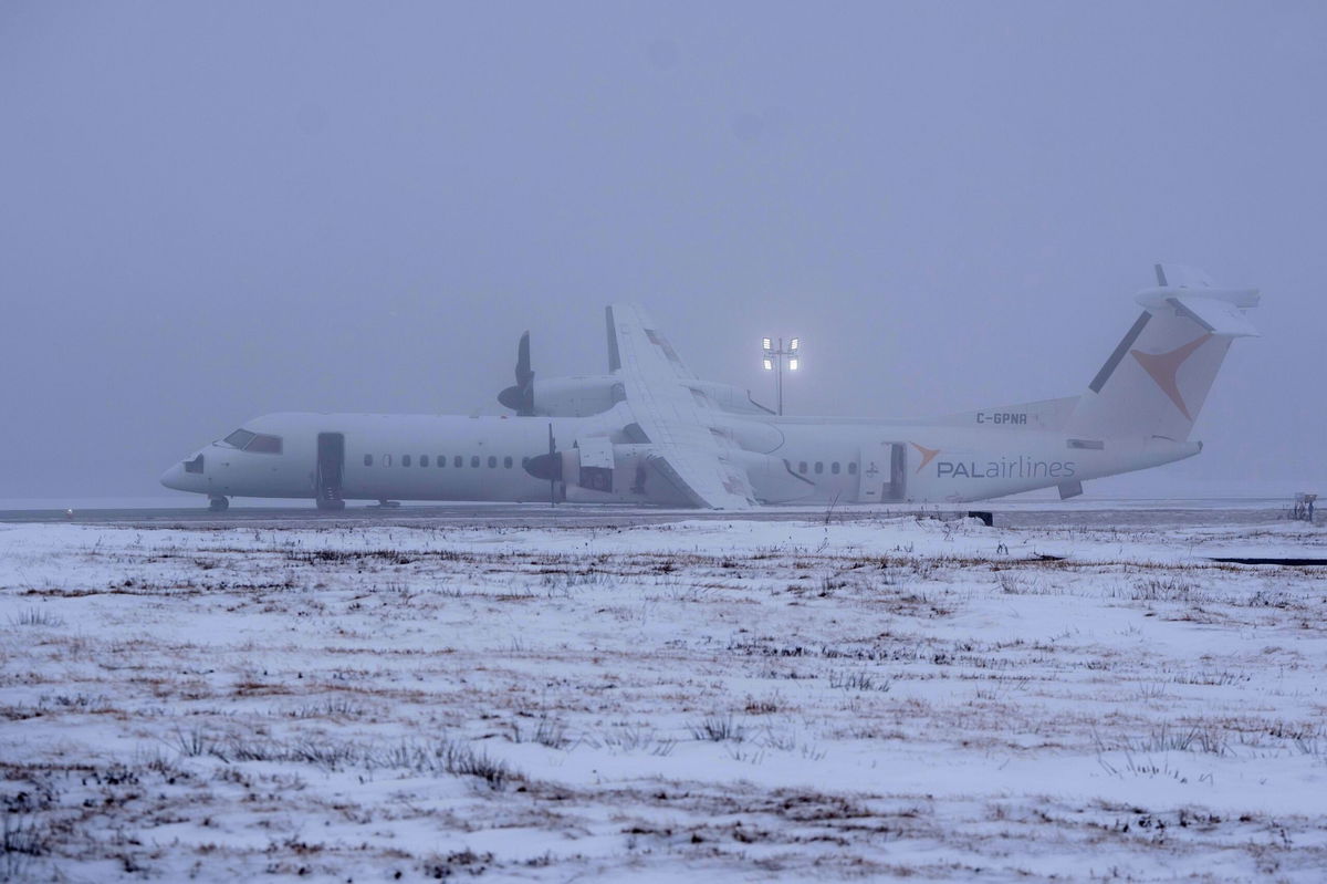 <i>Darren Calabrese/The Canadian Press/AP via CNN Newsource</i><br/>Canadian transportation authorities are investigating an incident in which Air Canada Express flight suffered an issue with its landing gear after landing at Halifax Stanfield International Airport on Saturday night.