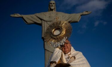 Rio de Janeiro's Archbishop Orani Tempesta leads a Catholic Mass at the Christ the Redeemer statue in Rio de Janeiro on May 30.