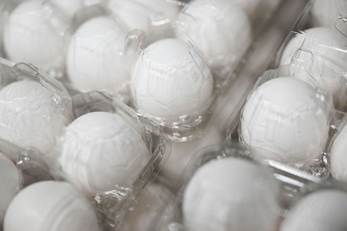 <i>Patrick T. Fallon/AFP/Getty Images/File via CNN Newsource</i><br/>Eggs are displayed for sale inside a Costco store in Hawthorne