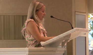 Madeleine Gaudreau speaks at the funeral service of her husband Matthew Gaudreau