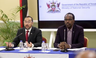 Acting Attorney General and Minister of Energy Stuart Young and Minister of National Security Fitzgerald Hinds hold a press conference at the National Security Ministry in Port of Spain