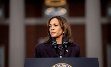 Vice President Kamala Harris is seen speaking on stage as she concedes the election