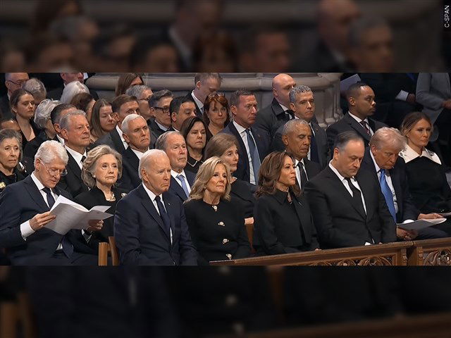 Presidents Joe Biden, Donald Trump, Barack Obama, Bill Clinton, and George W Bush Thursday's memorial service for President Jimmy Carter at National Cathedral in Washington, D.C.