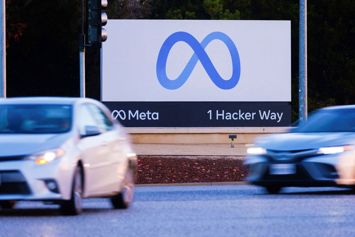 <i>Peter DaSilva/Reuters/File via CNN Newsource</i><br/>The Meta sign outside Meta Platforms' headquarters in Mountain View