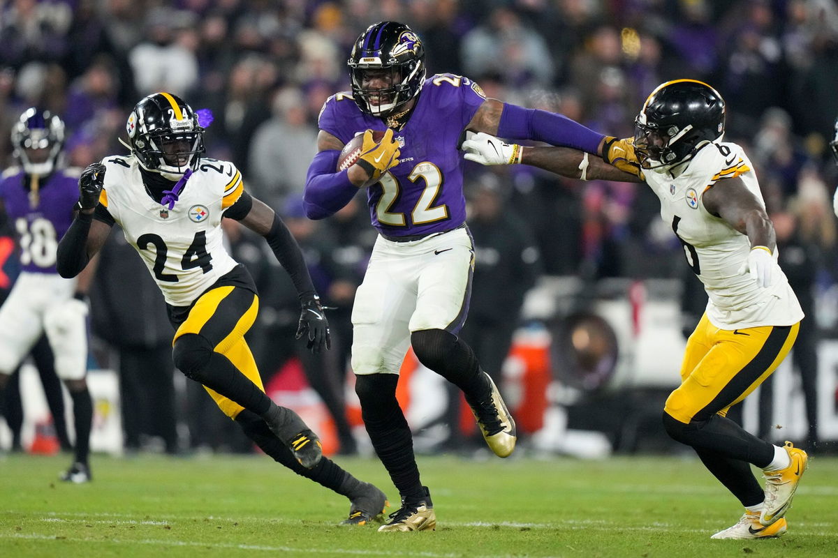 <i>Stephanie Scarbrough/AP via CNN Newsource</i><br/>Ravens running back Derrick Henry breaks away from Steelers linebacker Patrick Queen and cornerback Joey Porter Jr. on his way to scoring a rushing touchdown.