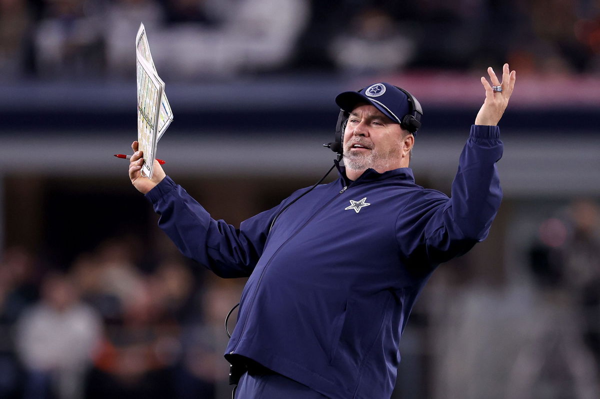 <i>Sam Hodde/Getty Images via CNN Newsource</i><br/>Mike McCarthy reacts to a play during a Dallas Cowboys home game in December against the Cincinnati Bengals.