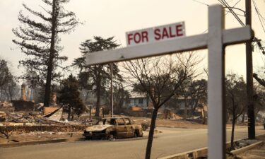 A "For Sale" sign sits in a neighborhood destroyed by the Eaton wildfire in Altadena