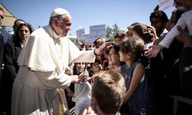 Pope Francis meets migrants at the Moria detention center on April 16