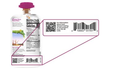 An example of how a baby food label may look under a new California law that requires baby food manufactures to provide test levels of heavy metals.