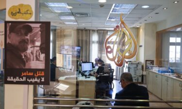 The Al Jazeera television network office is seen in Ramallah in the occupied West Bank on May 5