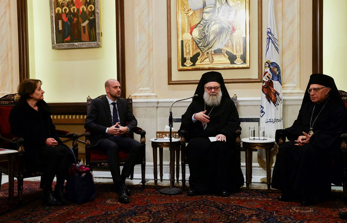 <i>Khalil Ashawi/Reuters via CNN Newsource</i><br/>French Foreign Minister Jean-Noël Barrot met with Greek Orthodox Patriarch of Antioch and All the East John X (Yazigi)