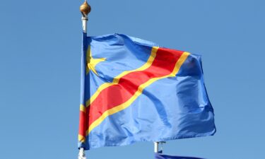 The flag of the Democratic Republic of the Congo pictured in St. Petersburg