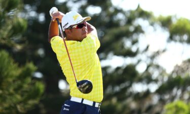 Matsuyama drives on his final hole of the tournament at The Sentry.