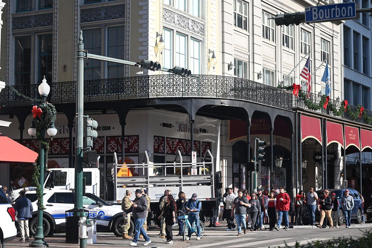 <i>Kyle Mazza/Anadolu/Getty Images via CNN Newsource</i><br/>Law enforcement agents maintained a high security presence on Bourbon Street