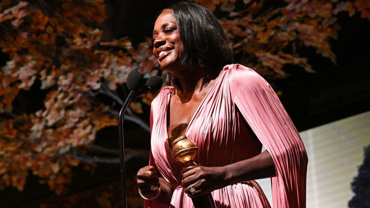 <i>Michael Buckner/GG2025/Penske Media via Getty Images via CNN Newsource</i><br/>Viola Davis accepts her award at the Golden Gala: A Celebration of Excellence at The Beverly Hilton on January 3.