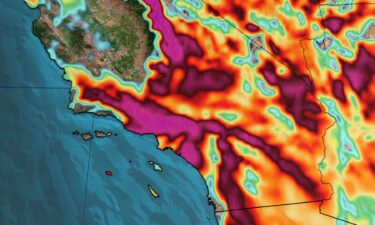 Violent winds will roar over Southern California Tuesday into Thursday. This snapshot captures wind gusts late Tuesday night. Purples represent the strongest