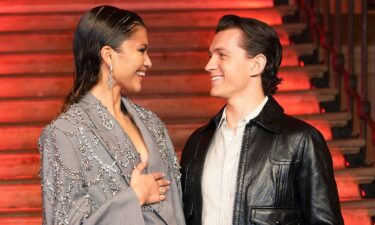 Zendaya and Tom Holland are pictured during a photocall for "Spider-Man: No Way Home" in 2021.