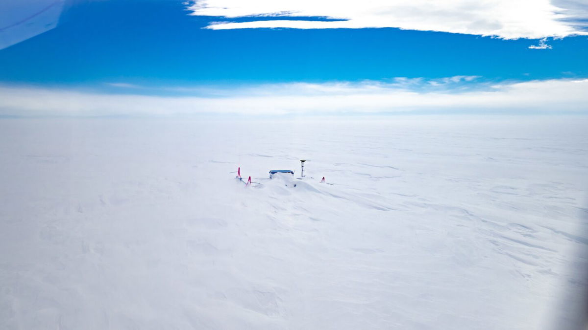 <i>Julian Quinones/CNN via CNN Newsource</i><br/>One of many research stations on the Greenland ice sheet that scientists use to track its movement and elevation.