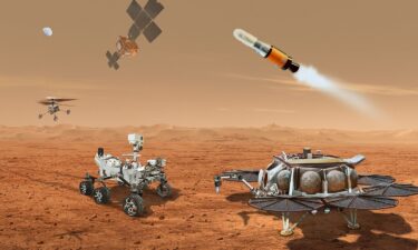 This illustration for the original concept of Mars Sample Return shows multiple robots that would team up to ferry samples to Earth from the red planet.