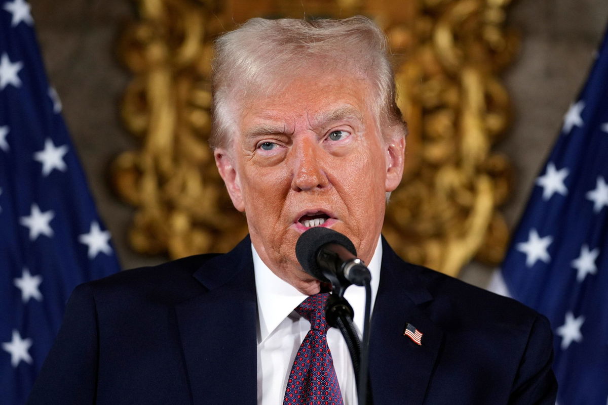 <i>Evan Vucci/AP via CNN Newsource</i><br/>President-elect Donald Trump speaks during a news conference at Mar-a-Lago on January 7