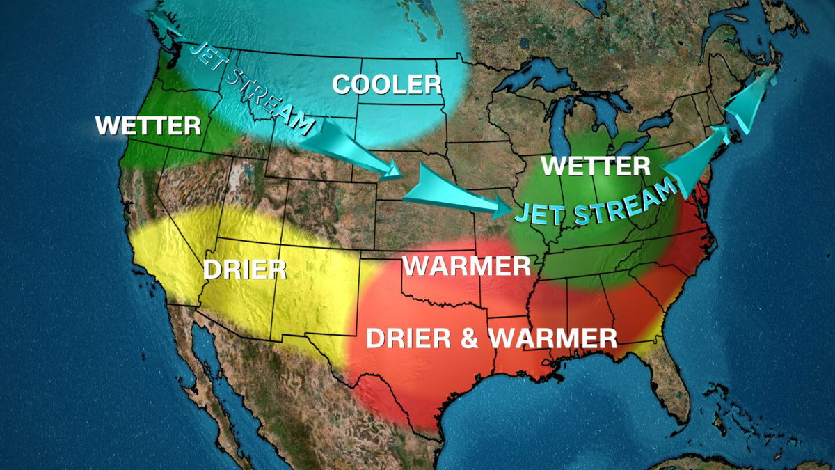 <i>CNN Weather via CNN Newsource</i><br/>La Niña's typical influence on the winter is shown.