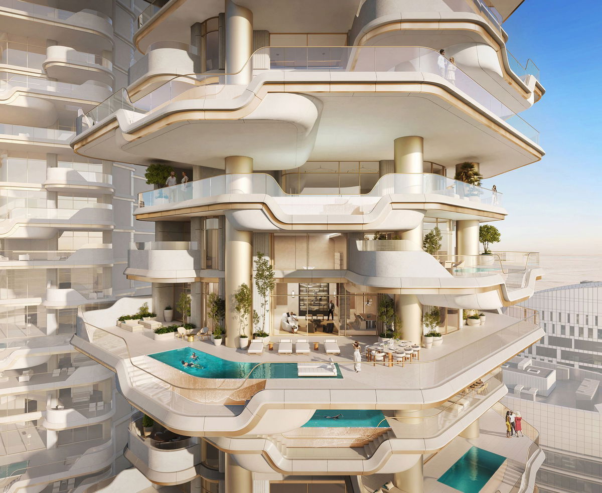 <i>Foster + Partners via CNN Newsource</i><br/>Each apartment will occupy an entire floor and comes with its own private swimming terrace.