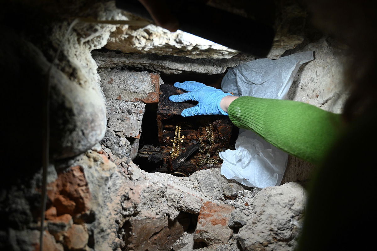 <i>Go Vilnius via CNN Newsource</i><br/>The burial insignia were recovered from a hiding place where they were stored in 1939.