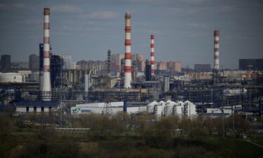 A view shows the Russian oil producer Gazprom Neft's Moscow oil refinery on the south-eastern outskirts of Moscow on April 28