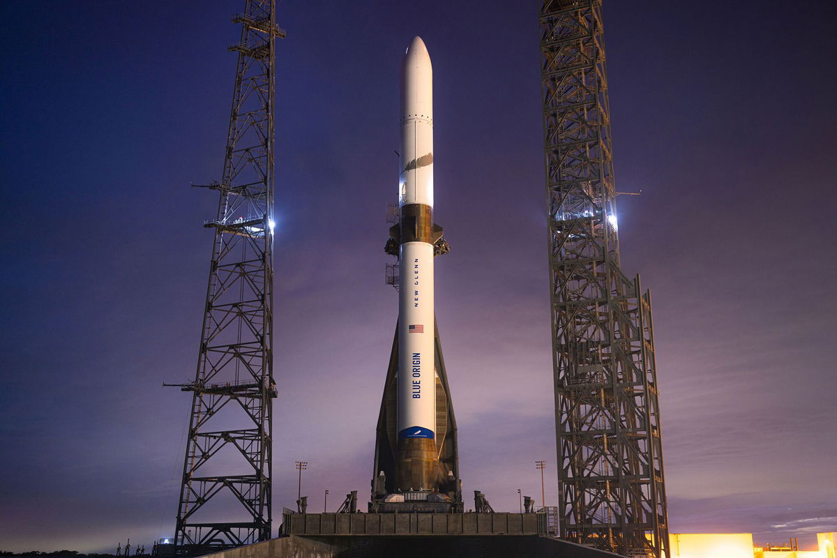 <i>Blue Origin via CNN Newsource</i><br/>Blue Origin's New Glenn rocket is seen on a launchpad at Cape Canaveral Space Force Station in Florida on December 27