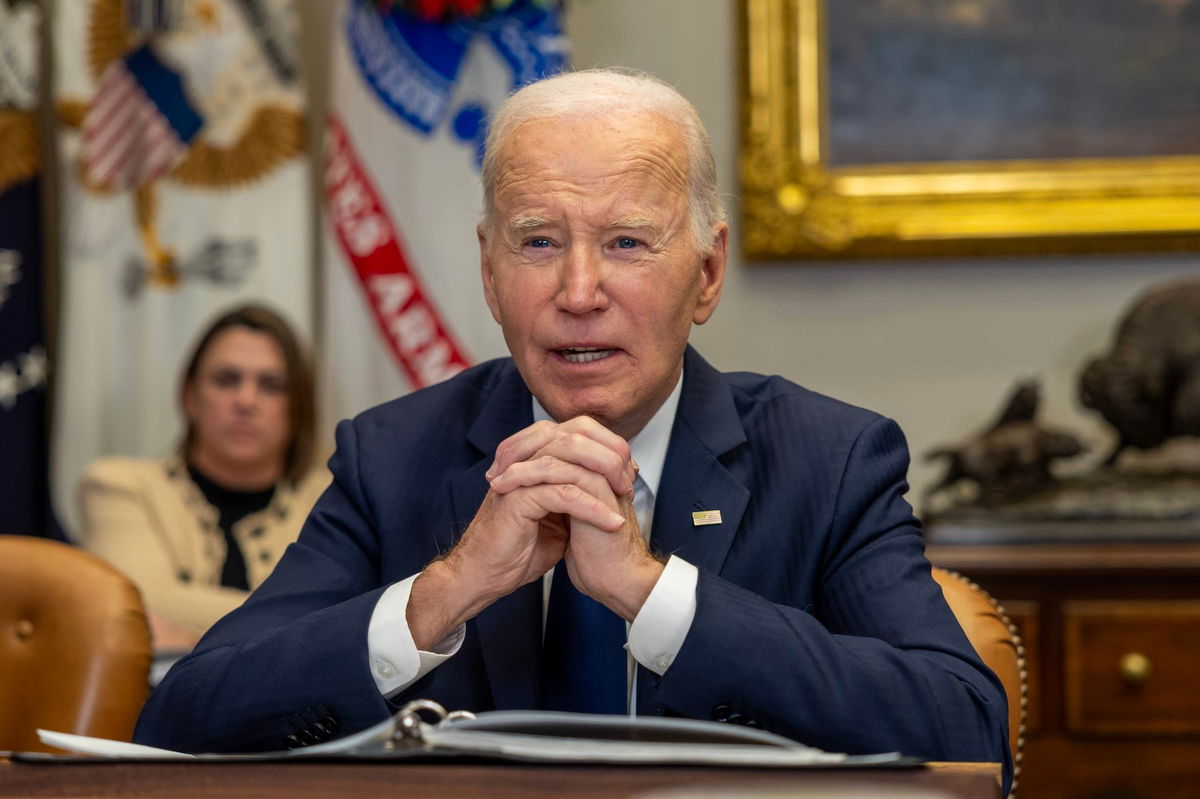 <i>Tasos Katopodis/Getty Images via CNN Newsource</i><br/>US President Joe Biden speaks to the media on the federal response to the Los Angeles wildfires at the White House on January 9 in Washington