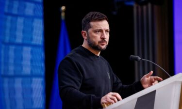 Ukrainian President Volodymyr Zelensky speaks as he attends a European Union leaders summit in Brussels