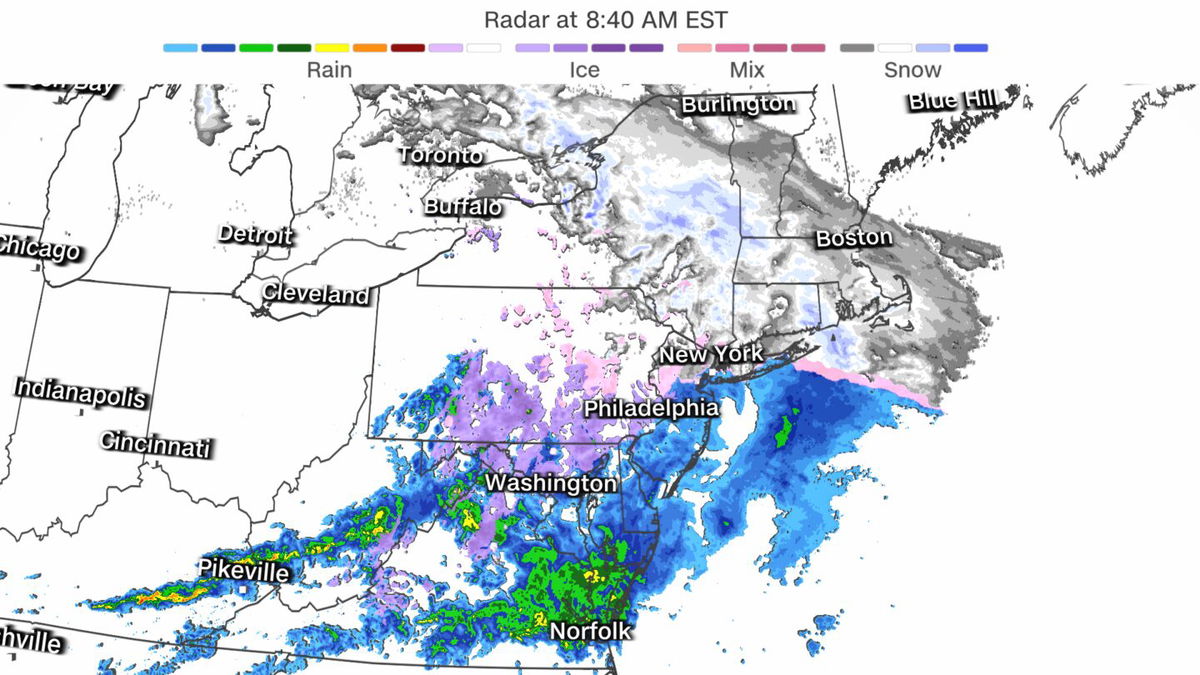 <i>CNN Weather via CNN Newsource</i><br/>Weather radar shows a wide-reaching storm bringing snow