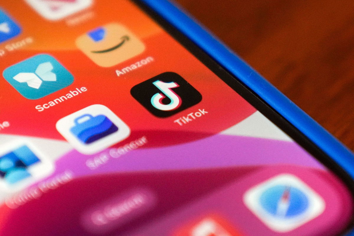 <i>Ashley Landis/AP via CNN Newsource</i><br/>The TikTok app logo is shown on an iPhone on January 17 in Houston. Google Play said it restored TikTok to the US app store on February 13.