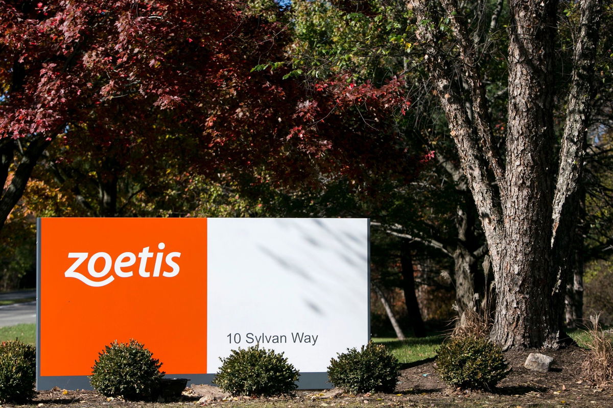 <i>Kristoffer Tripplaar/Sipa/AP/File via CNN Newsource</i><br/>A logo sign outside of a facility occupied by Zoetis