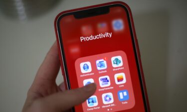 Microsoft applications are seen on a phone in June 2023.