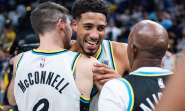 Tyrese Haliburton celebrates his outrageous game-winning play against the Milwaukee Bucks.