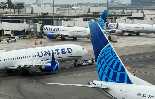 United Airlines planes are seen at LAX Airport in Los Angeles in a 2023 file photo. A United Airlines 787 flying from Los Angeles to China had to turn around after it was discovered one of the pilots had taken off without their passport.