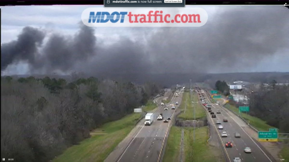 <i>MDOT/WAPT via CNN Newsource</i><br/>The fire spread into the woods