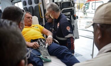 Former Brazilian president Jair Bolsonaro arrives by ambulance at the Rio Grande Hospital in Brazil on Friday.