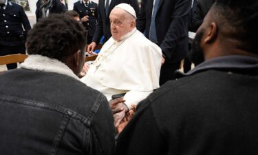 Pope Francis visits Regina Coeli prison in Rome on April 17
