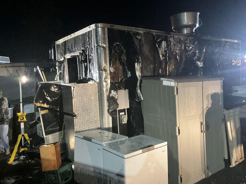 Bend first responders arrive to Tumalo truck fire.