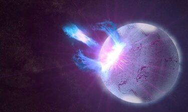 An artist's illustration depicts how a rupture in the crust of a highly magnetized neutron star can trigger high-energy eruptions.