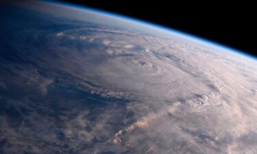 Hurricane Harvey is seen over Texas in August 2017.