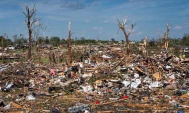 Debris are scattered across the Sunshine Hills neighborhood on May 17 after a series of tornadoes hit Laurel County