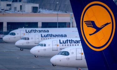 Lufthansa aircrafts are parked at the airport in Frankfurt