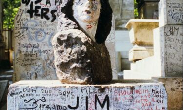 The tomb of US singer and songwriter Jim Morrison in Paris