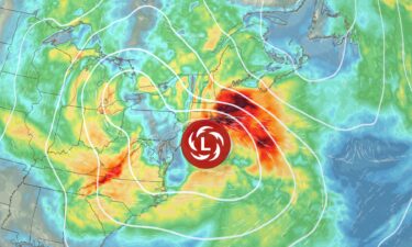 A forecast model shows a nor'easter developing off the coast of New Jersey Thursday night and bringing breezy winds to much of the eastern US.