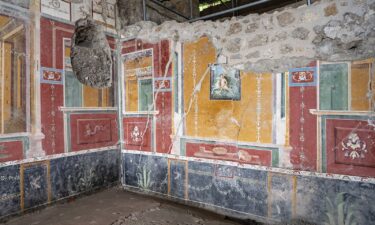 Colorful frescoes depicting a Greek myth were found in the banquet hall of a home in the ancient Roman city of Pompeii.